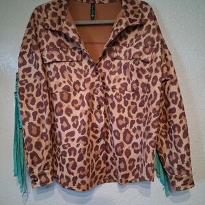 Leopard Print Utility Jacket with Fringe